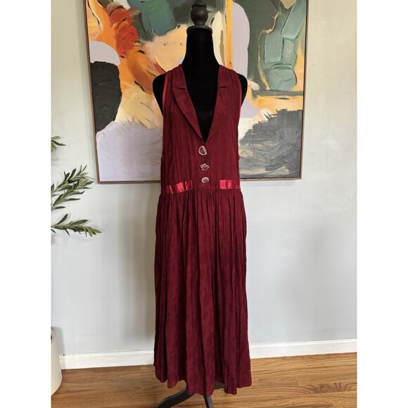 VTG LOLITA WEST by Foxtrot 80's Apron Jumper Dress Romantic Goth Bohemian Sz L - Picture 1 of 10